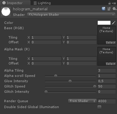 Unity 3D Material Inspector