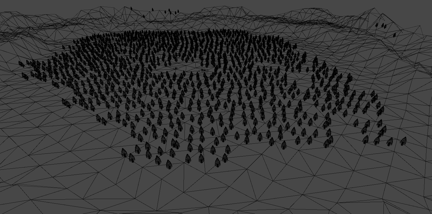 Unity wireframe-gengivelse af en scene før optimering