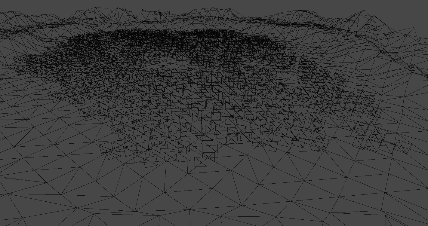 Unity wireframe-gengivelse af en scene efter optimering