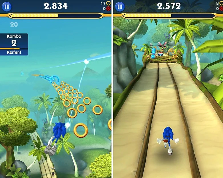 Endless runner Sonic spil på Android.
